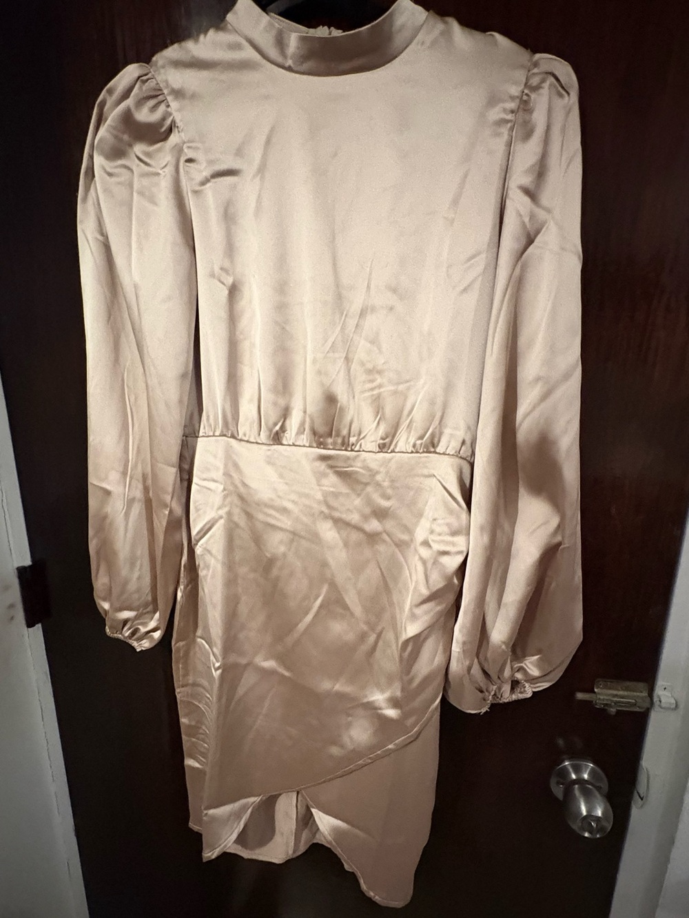Bundle 2 for $30. NWT Flounce Satin High-Neck Dress in Champagne. Size 6.